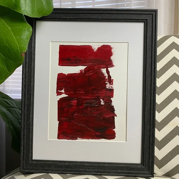 Abstract Acrylic Original Painting On Canvas Paper 9X12 Wall Art Red - Picture 1 of 6